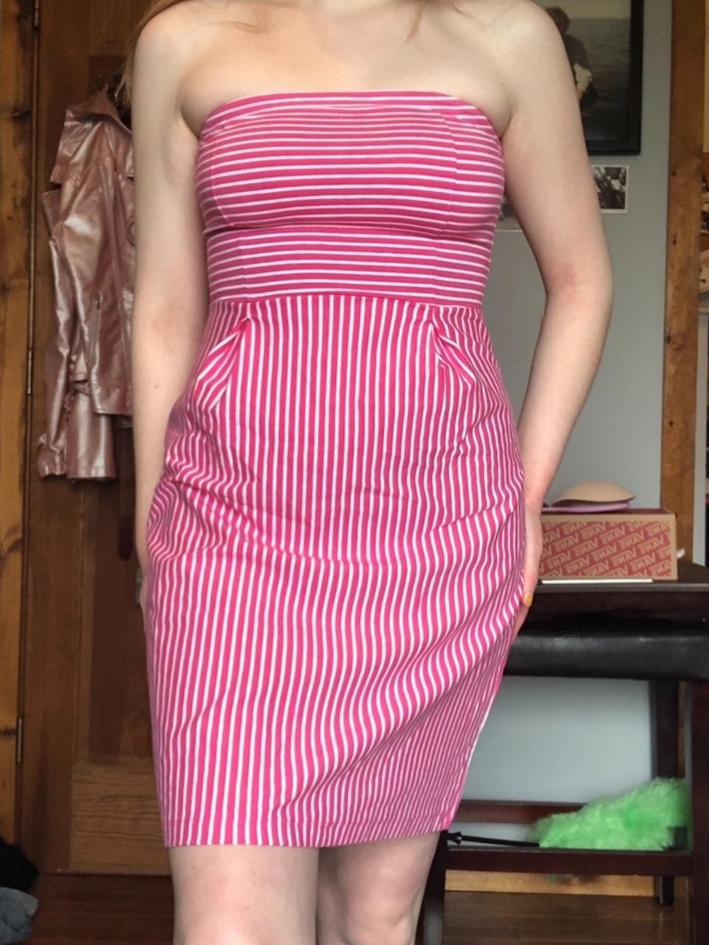 Old Navy Pink and White Striped Strapless Tube Dress